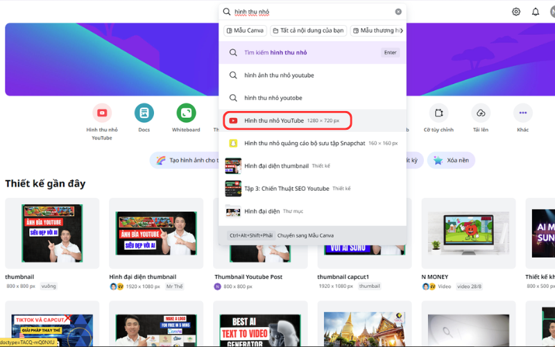Chọn định dạng “Hình thu nhỏ YouTube”