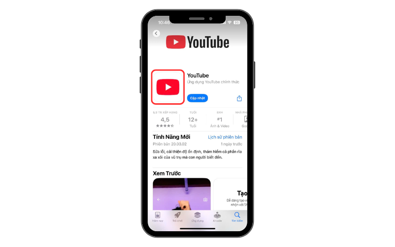 Tải ứng dụng Youtube App Store (iPhone) hoặc Google Play (Android)