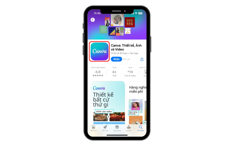 Cài đặt ứng dụng “Canva” trên App Store hoặc Google Play