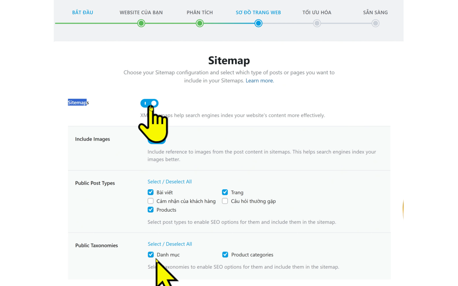 Bật sơ đồ website (Sitemap XML) giúp Google index nhanh hơn