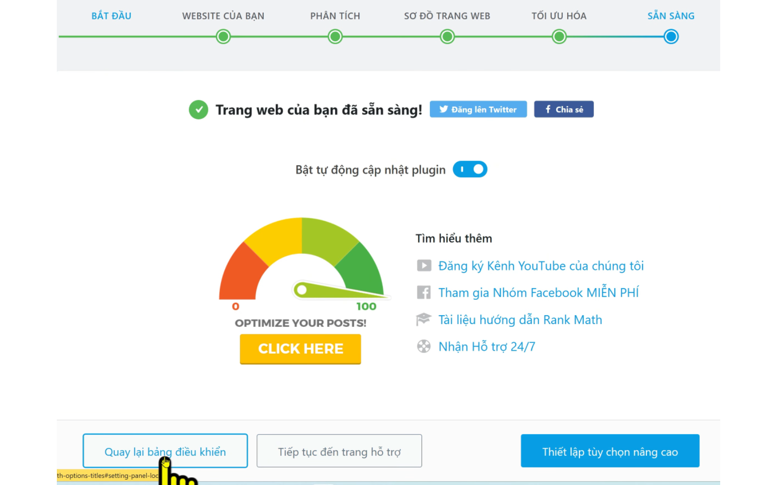 Sau khi thiết lập xong > quay lại bảng điều khiển