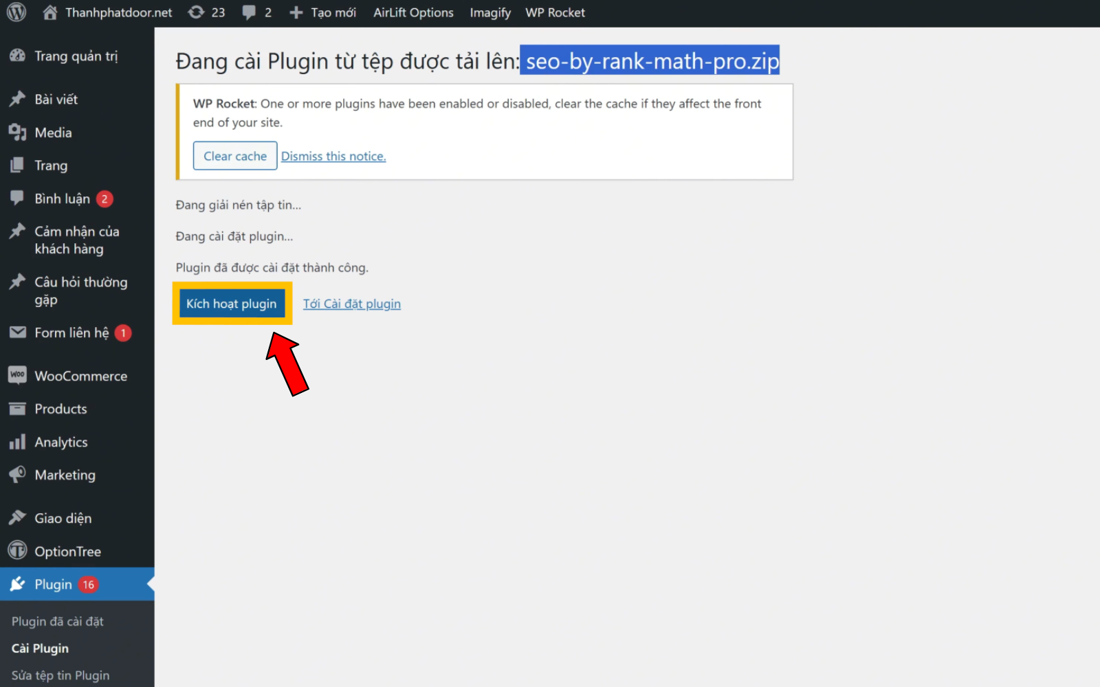 Kích hoạt plugin Rank Math SEO