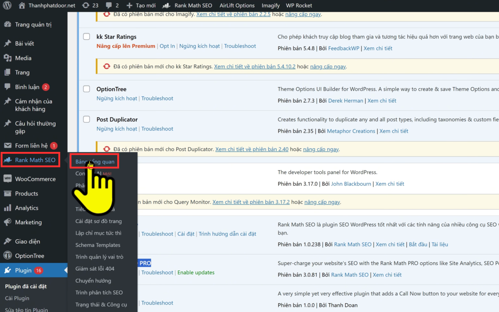 Rank Math Seo > Bảng tổng quan