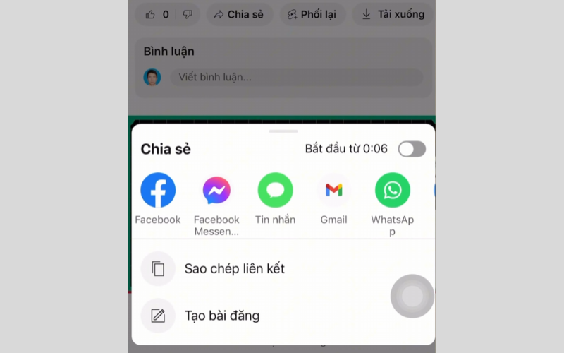 Chia sẻ link video trên Facebook, Instagram, TikTok, Zalo