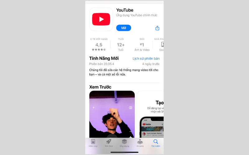 Cài đặt ứng dụng YouTube
