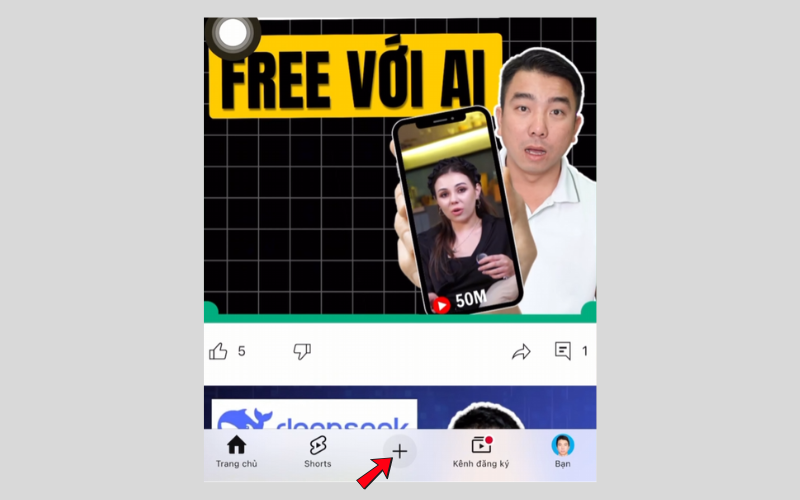 Nhấn vào dấu + dưới góc màn hình và chọn Tải video lên