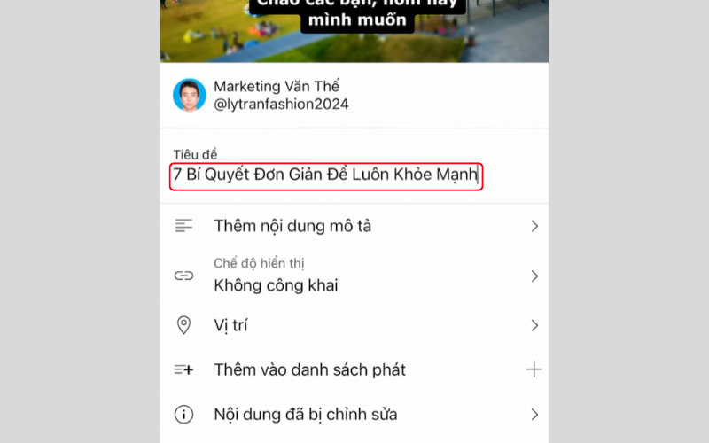 Đặt tiêu đề cho video