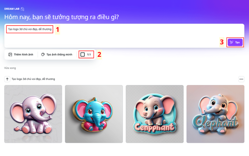 Logo 3D Chú Voi Dễ Thương