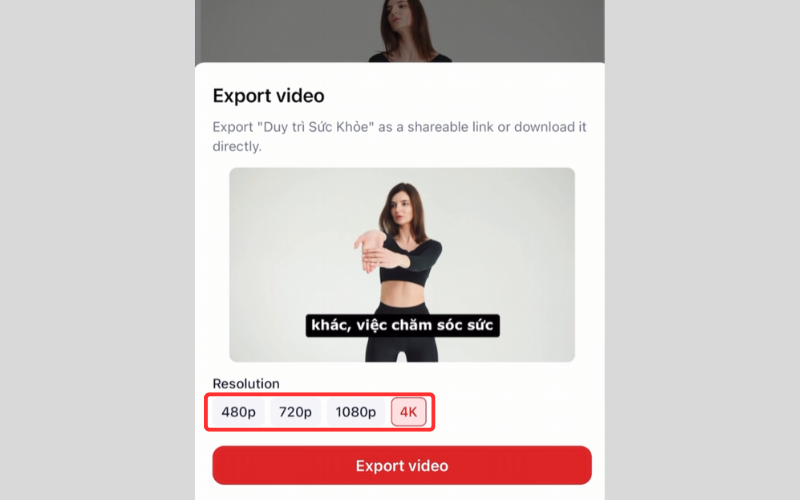 Chọn định dạng xuất file phù hợp (1080p, 4K, v.v.)