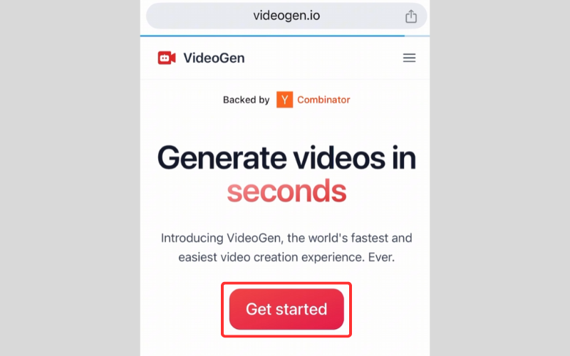 Nhấn vào nút "Get Started" để bắt đầu