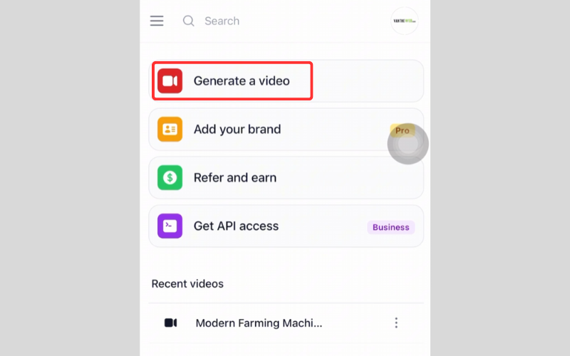 Nhấn vào nút "Generate Video" để bắt đầu tạo video mới
