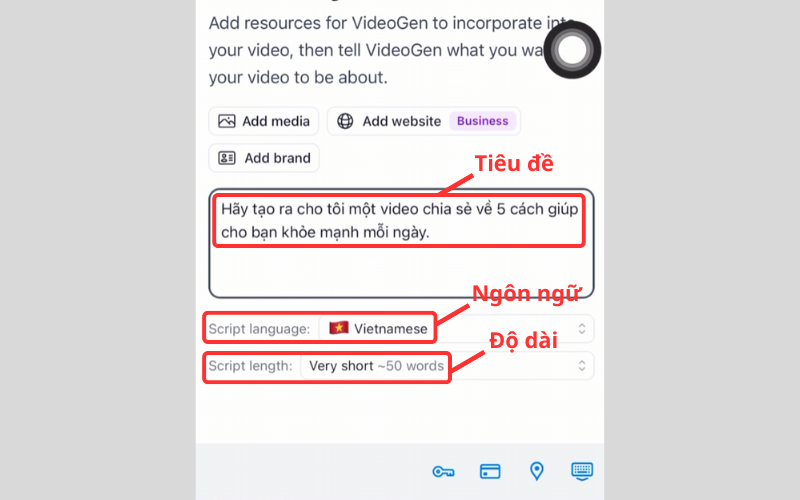 Nhập tiêu đề, chọn ngôn ngữ và độ dài video
