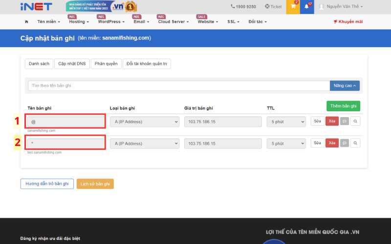 Trỏ đến IP của hosting