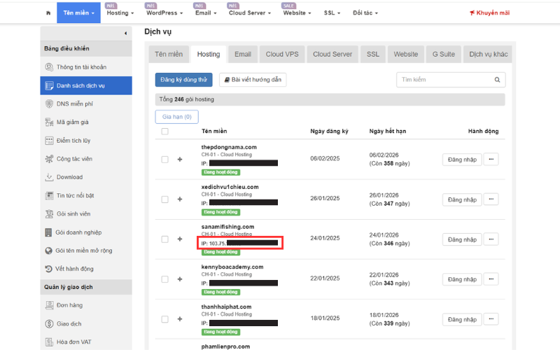 Copy địa chỉ IP hosting