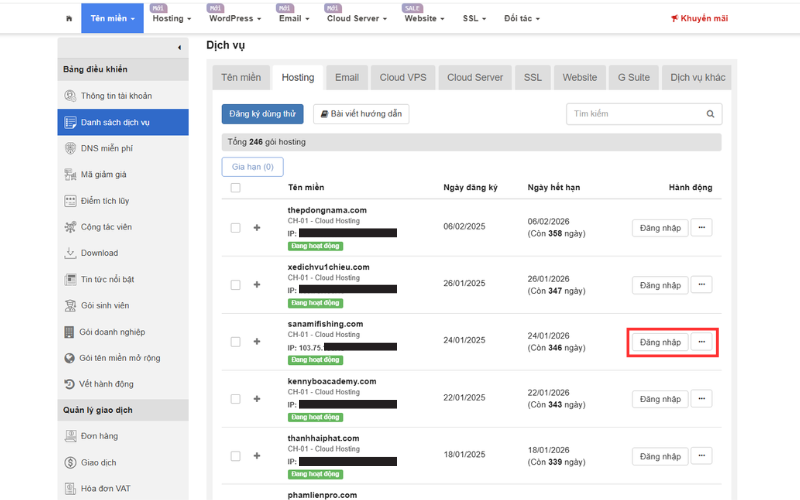 Đăng nhập vào Cpanel của hosting