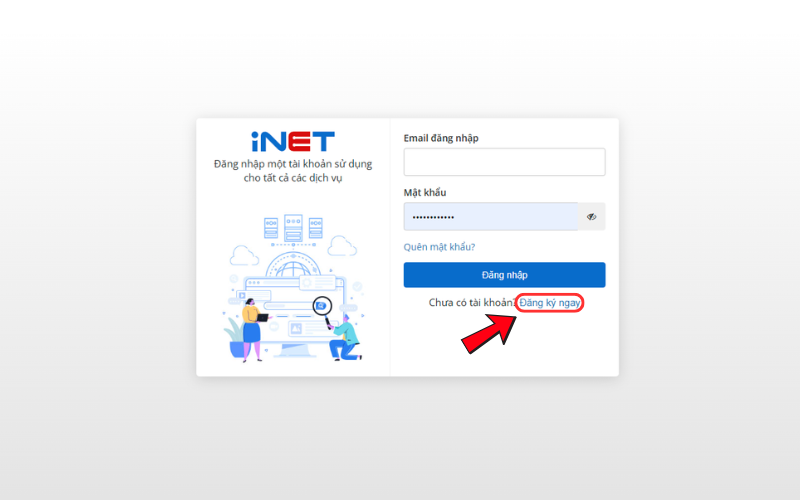Chọn "đăng ký ngay" để tạo tài khoản inet