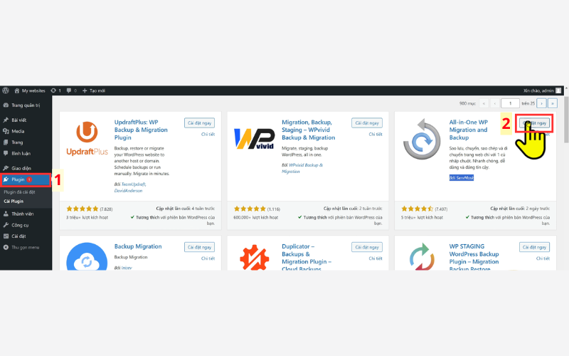 Cài plugin All-in-One WP Migration and Backup