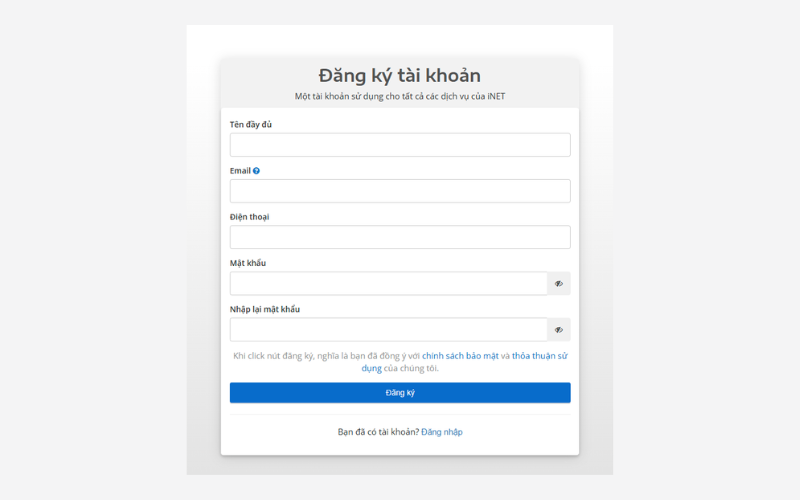Nhập đầy đủ thông tin rồi chọn "đăng ký"