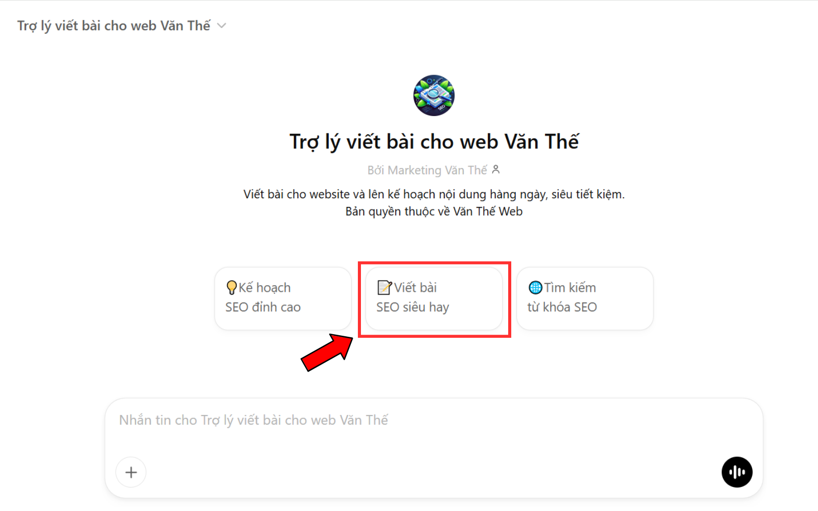 Chọn mục "Viết bài SEO siêu hay"