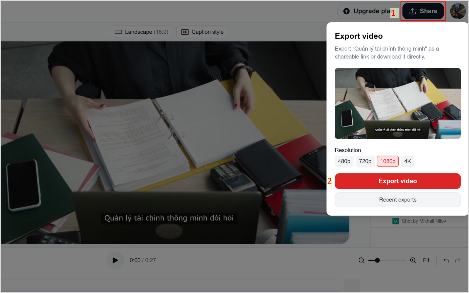 Bấm vào share rồi Export video