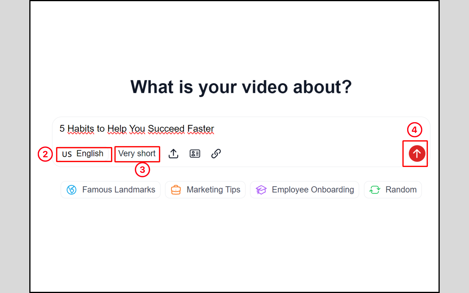 Nhập tiêu đề, ngôn ngữ và độ dài cho video