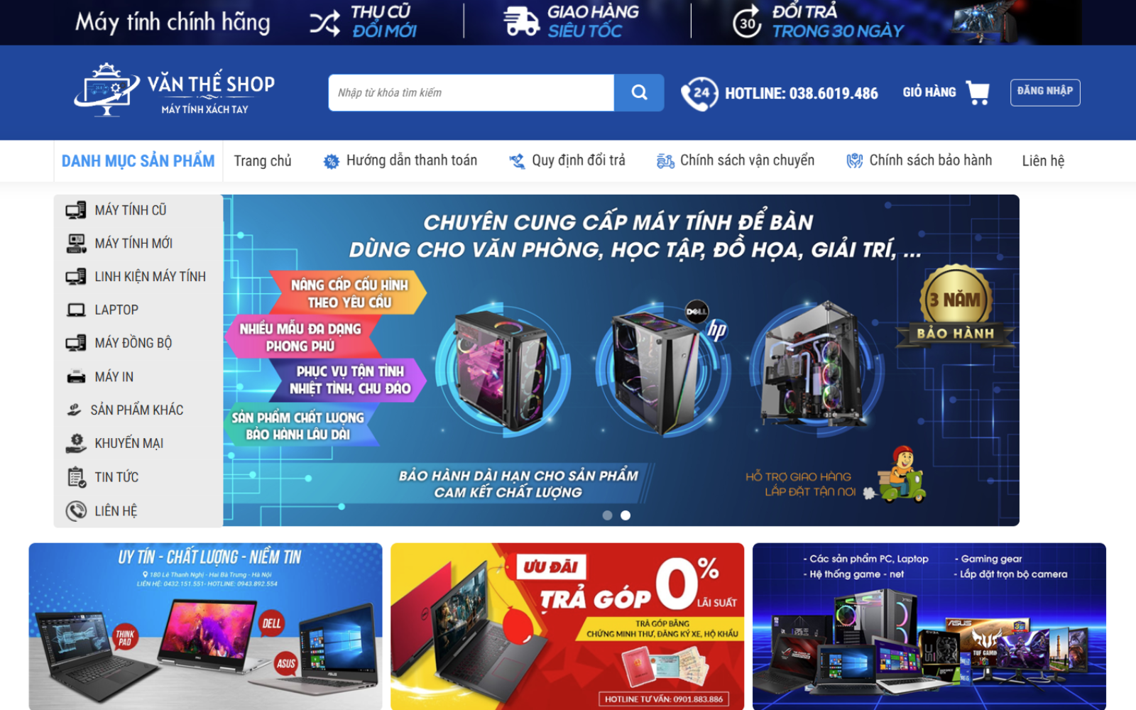 Giao diện website sau khi cài theme Điện tử thành công