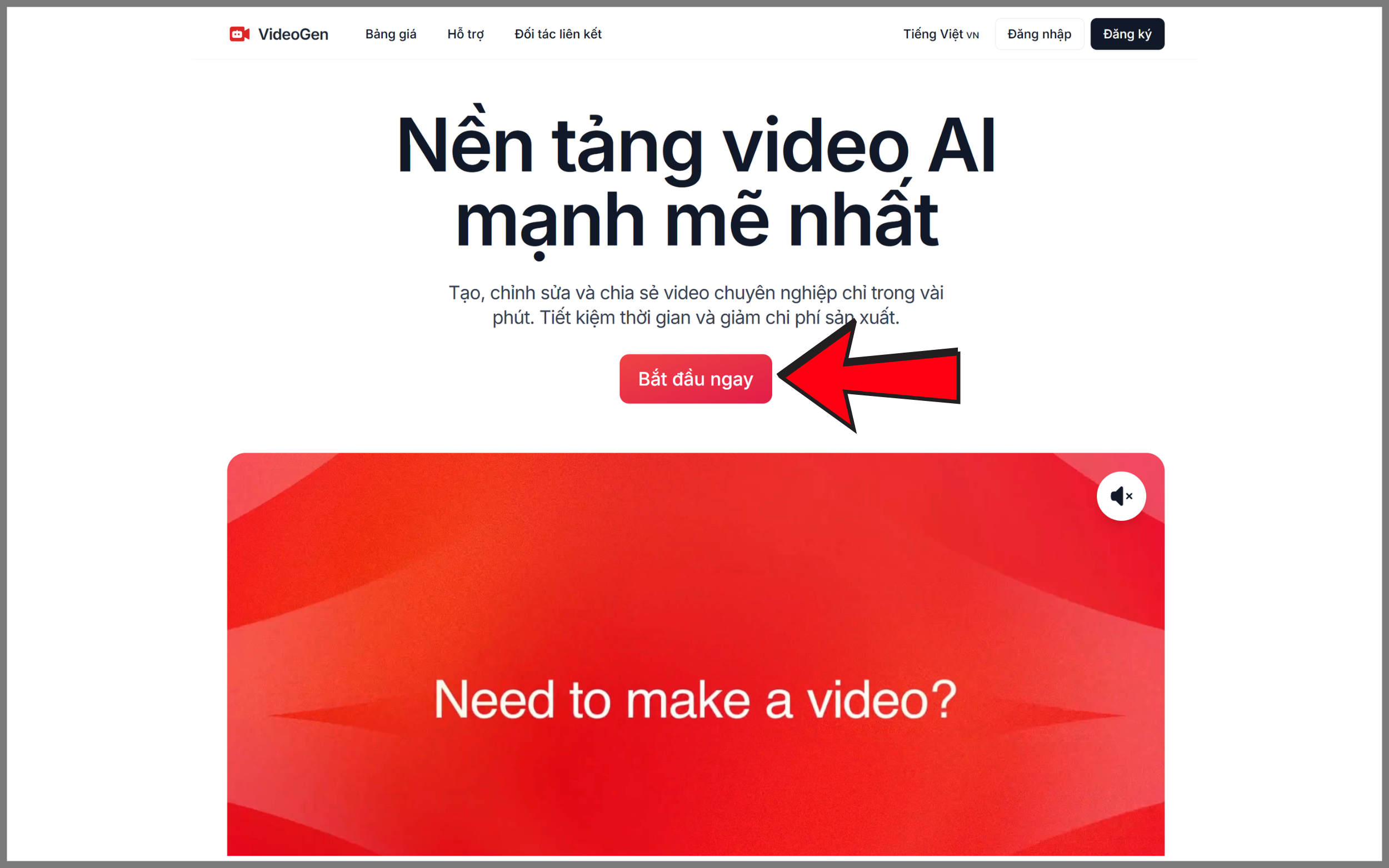 Truy cập vào công cụ AI VideoGen