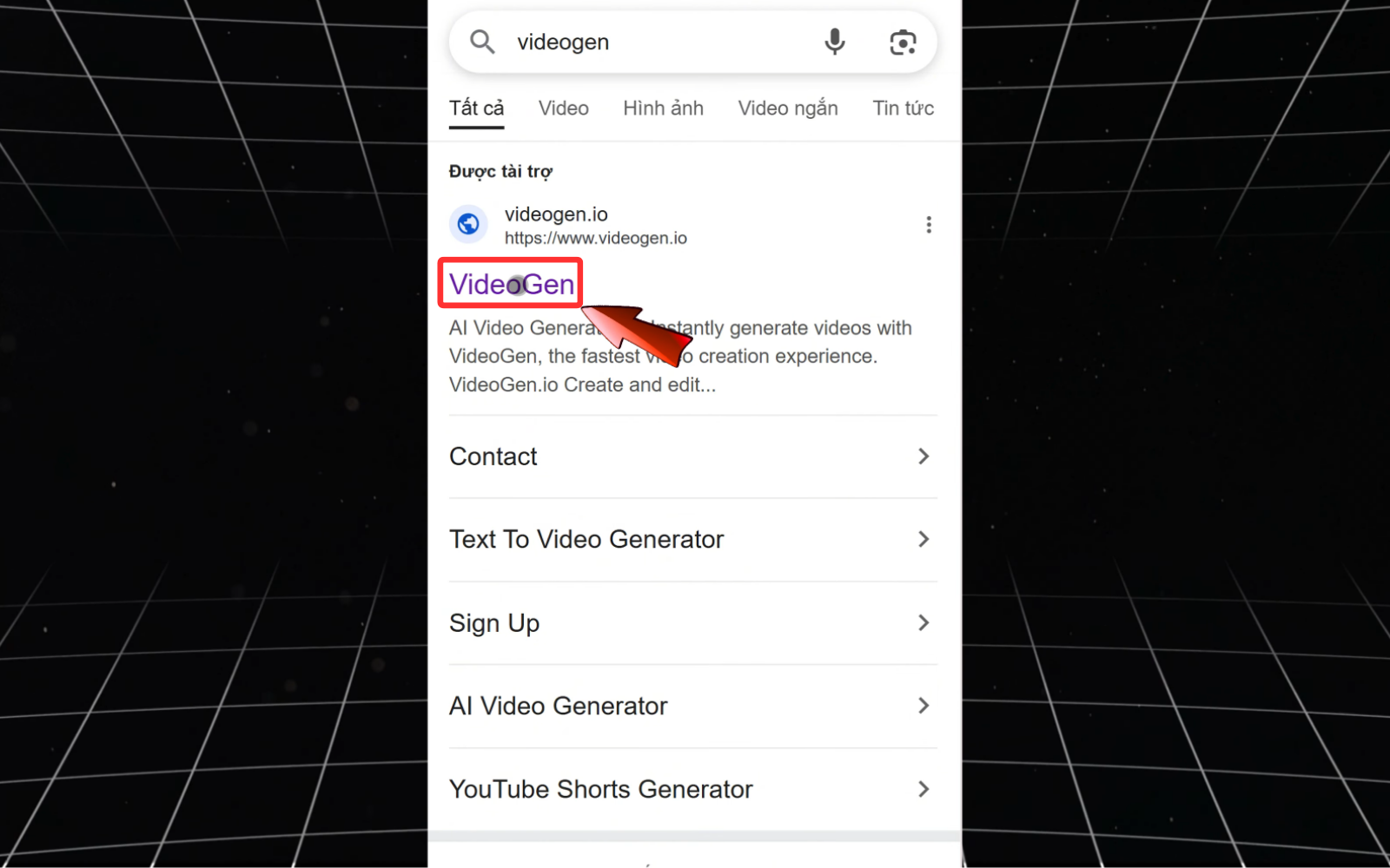Truy cập AI VideoGen trên điện thoại