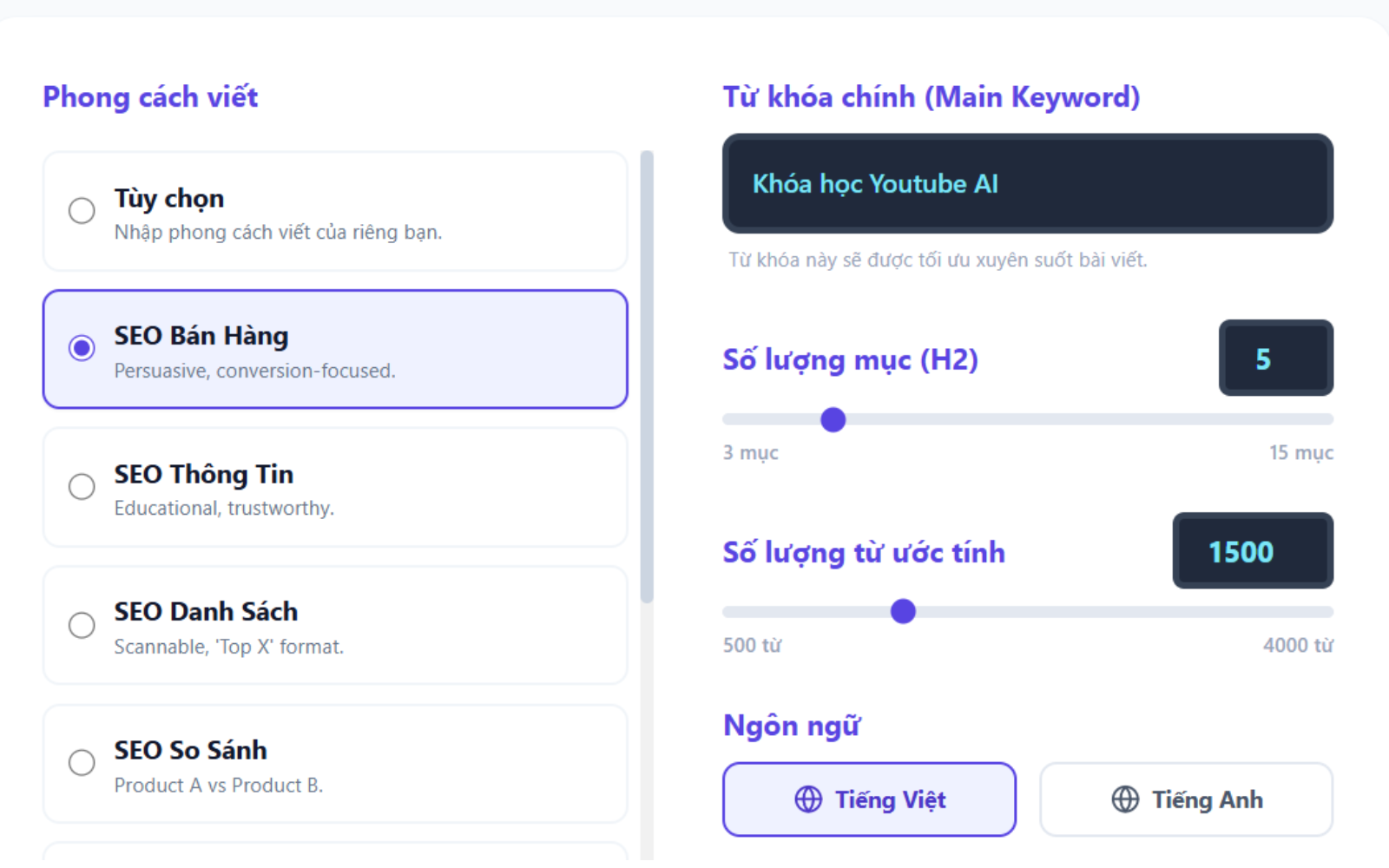 Cấu Hình Kiểu Bài Viết Và Độ Dài