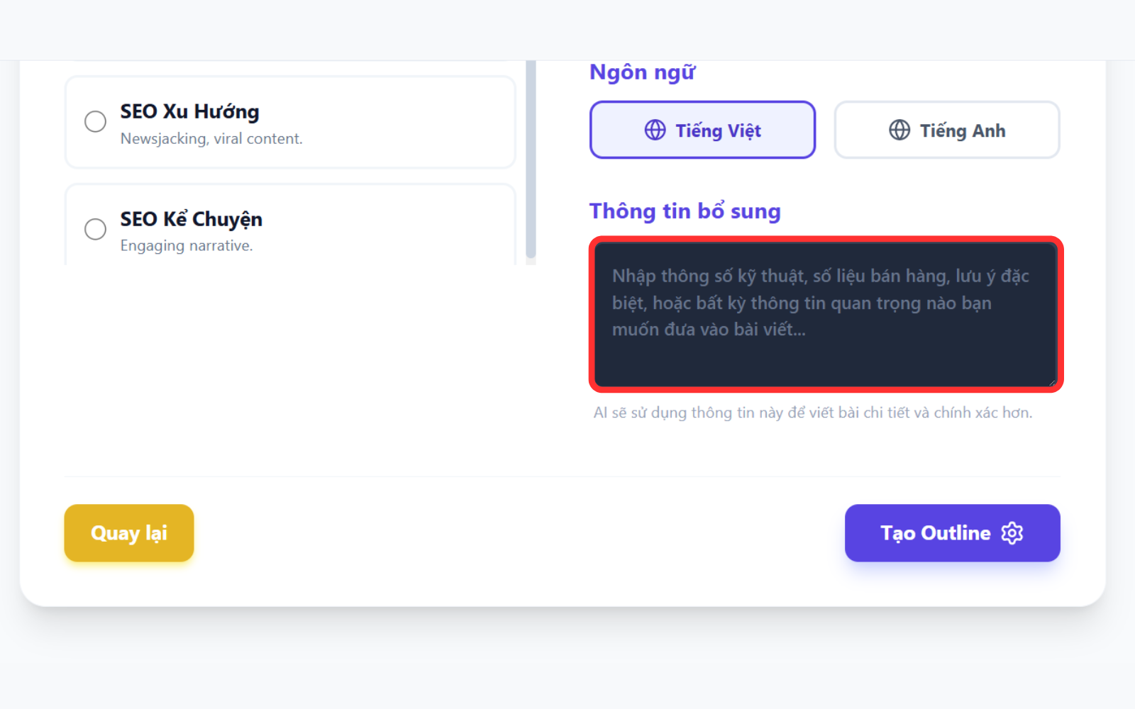 Nhập Thông Tin Đầu Vào Để Bài Viết Bám Sát Thực Tế