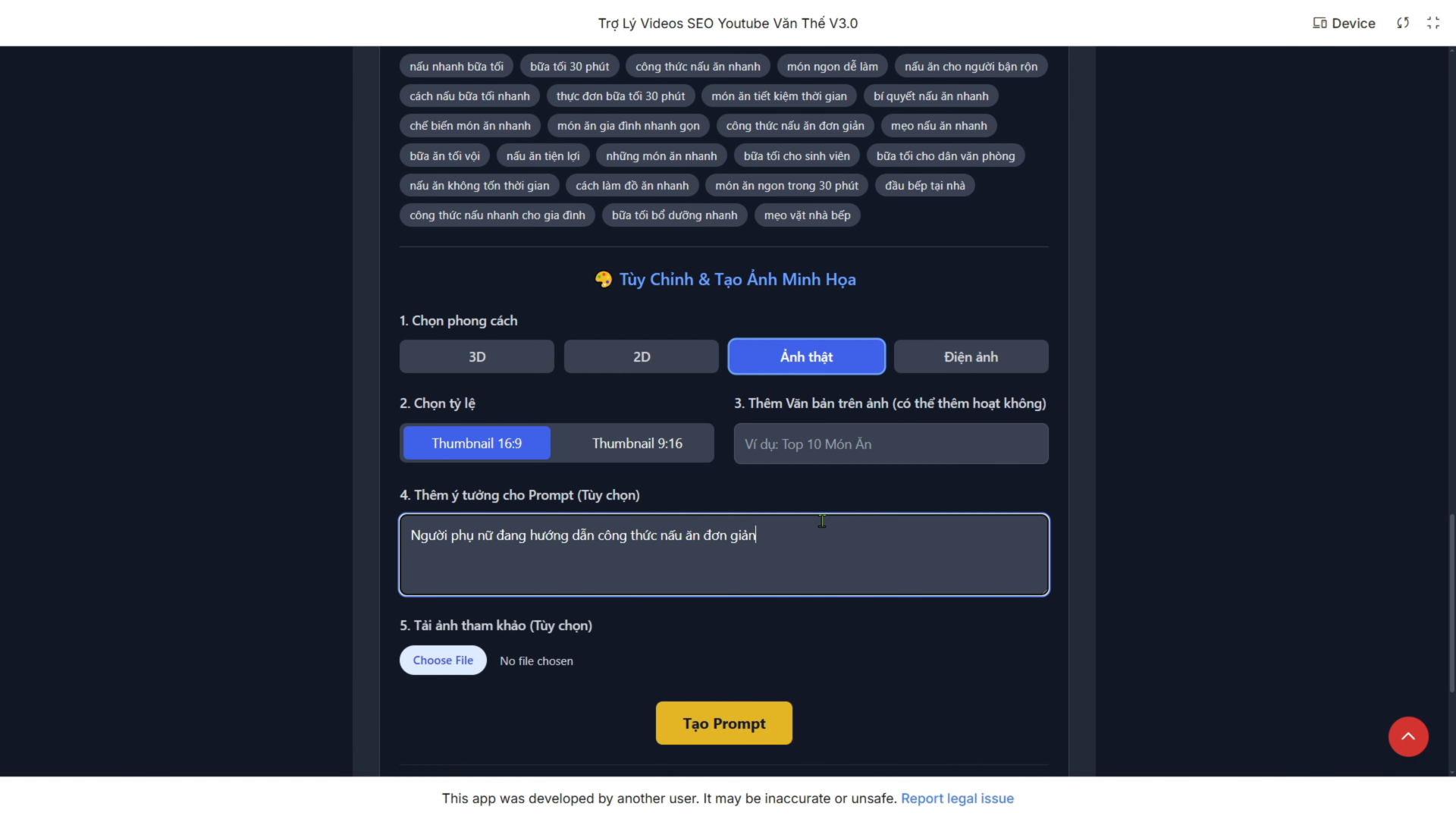 Tạo Thumbnail AI trong Tool AI SEO YouTube Tự Động 100%