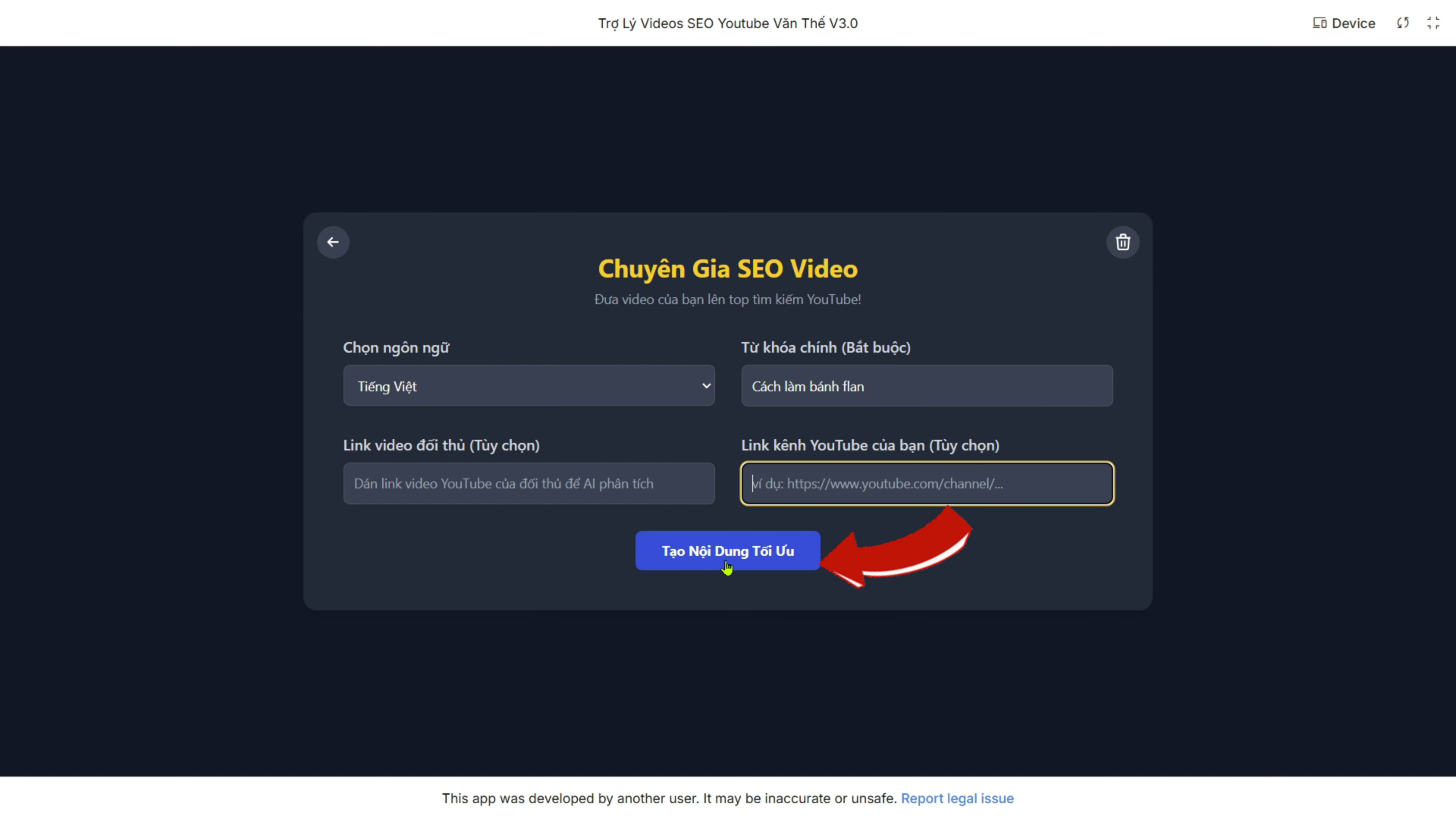 Nhập thông tin SEO cho video