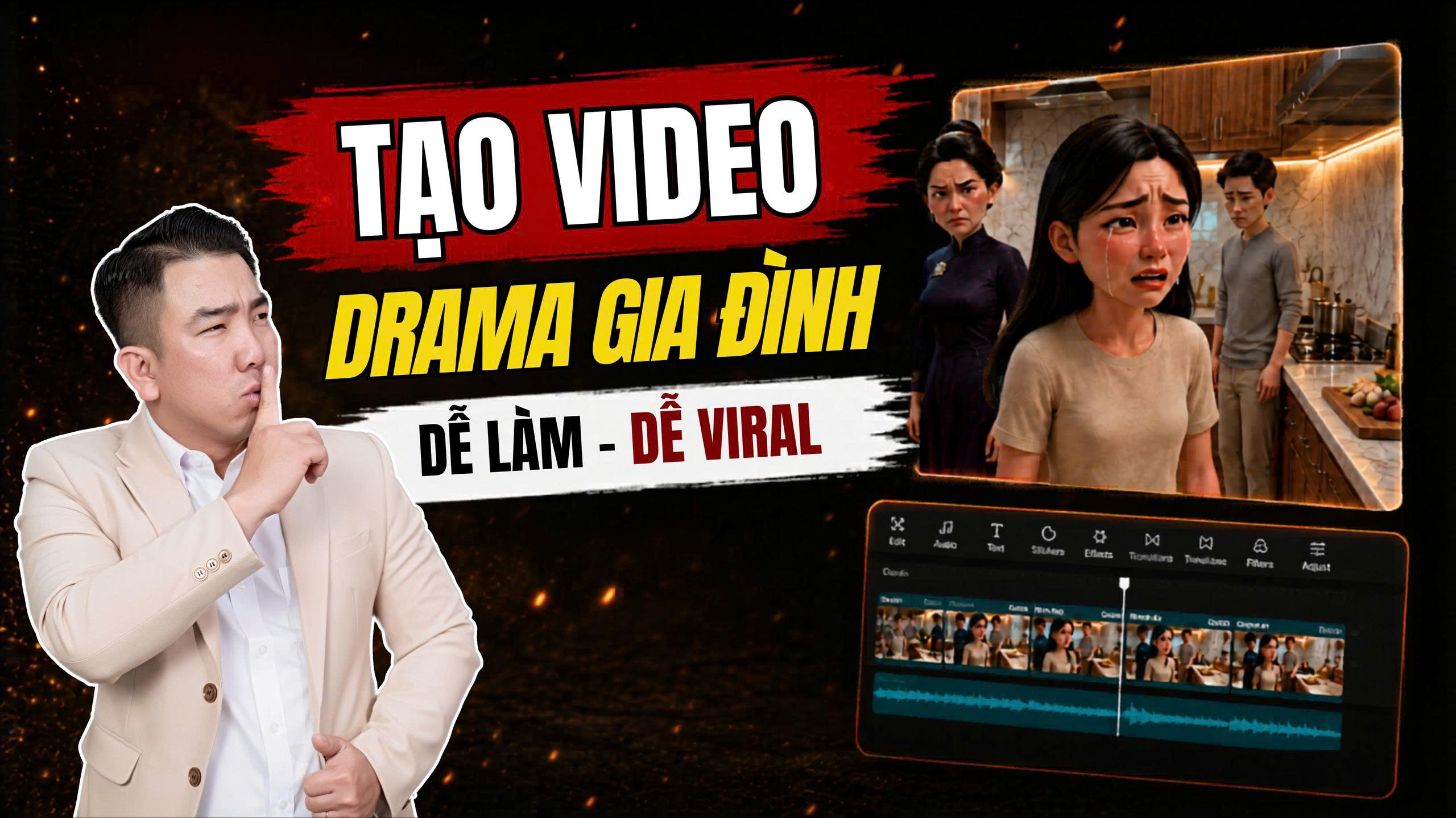 Hướng dẫn cách tạo video drama gia đình bằng AI từ ý tưởng, kịch bản, prompt, hình ảnh, giọng đọc đến SEO YouTube, phù hợp cho người mới muốn làm video AI.
